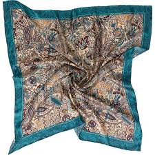 SILK SCARF 90x90 ANTIQUE PAISLEY PETROL