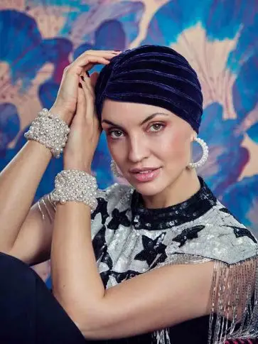 PEARL BOHO TURBAN VELVET - Emerald Blue