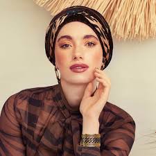 SCARLETT BOHO TURBAN VELVET - Shiny Brown & Leopard print